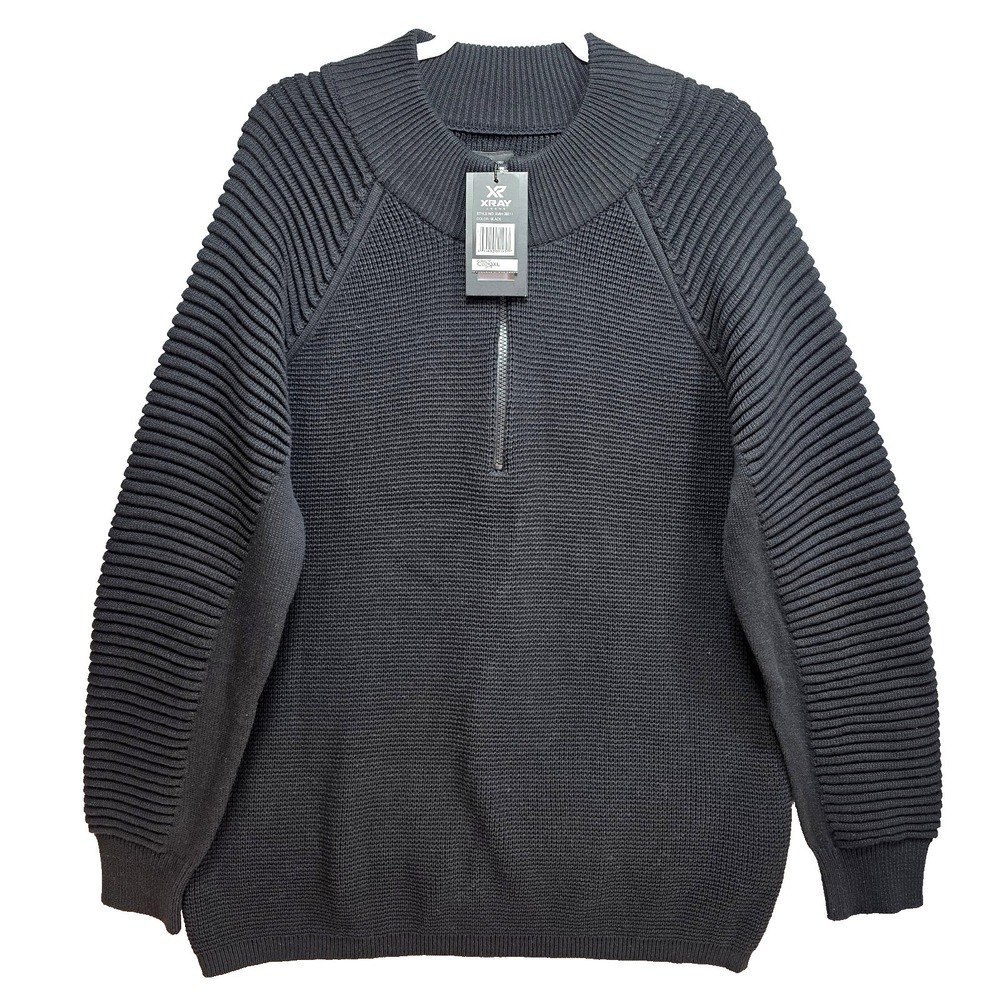 Xray Jeans Moto Quarter Zip Sweater Mens 3XL Black Long Sleeve Pullover‎ Ribbed